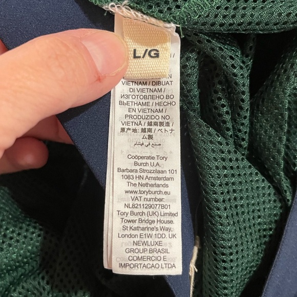 Tory Burch Sport dark green layer mesh midi length pull-on blue waist band Lg - Picture 4 of 5